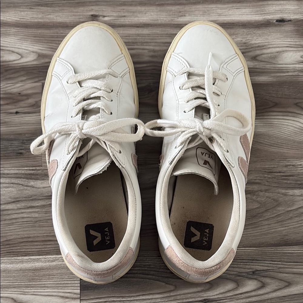 Veja White and Pink Sneakers